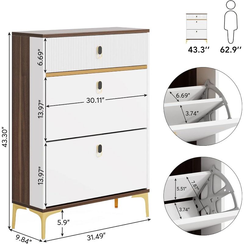 Tribesigns Narrow Freestanding Shoe Cabinet for Entryway, Modern Slim Shoe Organizer with 2 Flip Drawers, 3 of 8