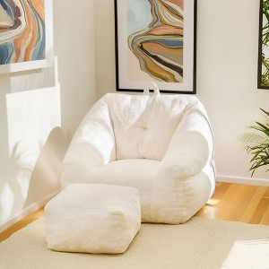 ROOMTEC Fluffy Bean Bag Chair with Ottoman, Living Room Lazy Floor Sofa, Memory Foam Bean Bag Couch - 1 of 4