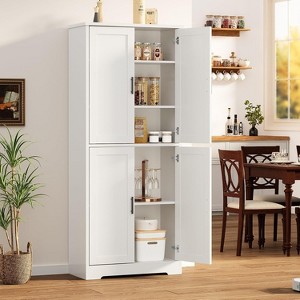 70" Tall White Pantry Cabinet, 4-Door Freestanding Storage Cupboard with Adjustable Shelves - 1 of 4