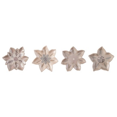 Transpac Ceramic Nordic Cabin Floral Treat Plate Set of 4 Christmas Home Decorations