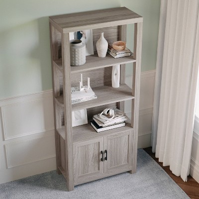 Martha Stewart 68" Gray Wood Shaker Bookcase with Storage Cabinet