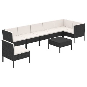 vidaXL Garden Lounge Set Patio Sectional Sofa Couch Outdoor Poly Rattan Black - 1 of 4