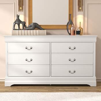 Modern 6 Drawer Dresser With Metal Leg And Handle, White + Natural ...