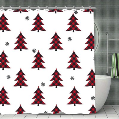 Red Plaid Christmas Trees Pattern Shower Curtain ¨C Waterproof Polyester, Holiday Bathroom Decor, Durable and Easy Care 70.8x70.8 Inch