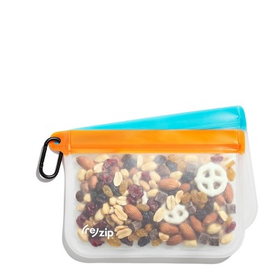 (re)zip Reusable Leakproof Clip-on Take Me with You Bags and Carabiner - 2pc: BPA-Free, 7.33" Height, 9.3" Width