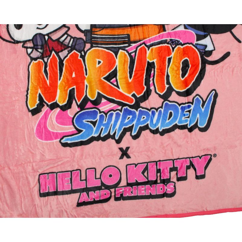 Naruto Shippuden x Hello Kitty And Friends Plush Fuzzy Cute Soft Throw Blanket Pink, 2 of 5