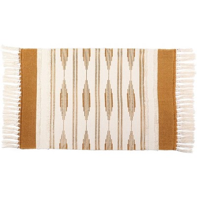 Okuna Outpost Boho Themed 23.6 x 35 in Bathroom Rug Mat with Tassels, Indoor Outdoor Bedroom Bath Decor, Yellow Bohemian
