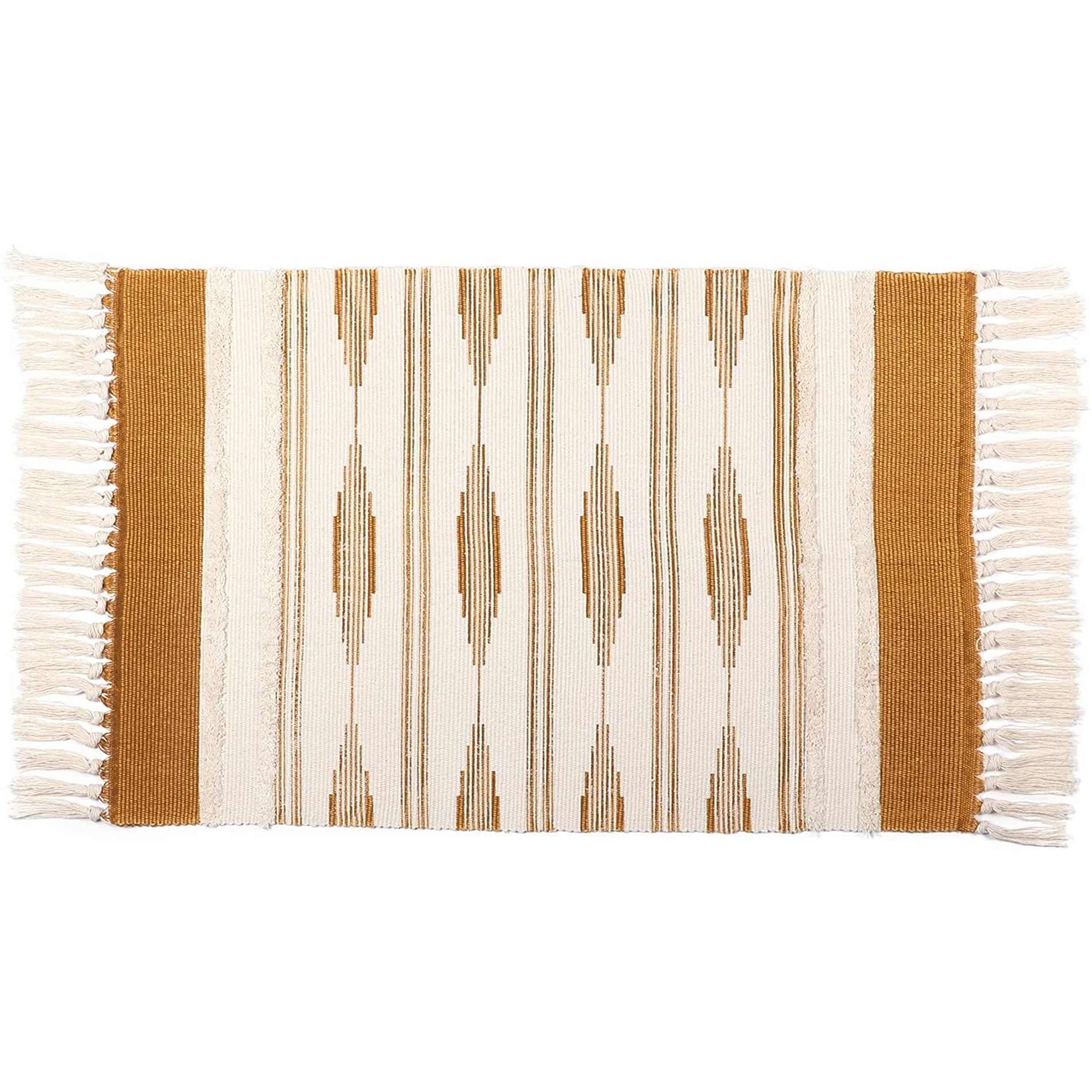 Okuna Outpost Boho Themed 23.6 x 35 in Bathroom Rug Mat with Tassels, Indoor Outdoor Bedroom Bath Decor, Yellow Bohemian