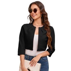 Clearlove Women's 3/4 Sleeve Open Front Knit Cropped Bolero Shrug Cardigan Sweater for Women - 1 of 4