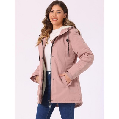 INSPIRE CHIC Women's Winter Drawstring Waist Front Pockets Faux Fur Hooded Parka Coats Large Pink — фото 3