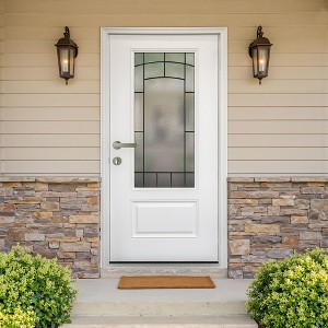 PexFix 36"x80" Smooth Fiberglass Entry Door 3/4 View Frosted Glass Classic Front Entrance Right Hand Inswing White Primed Knock-Down Door - 1 of 4