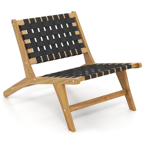 Tangkula Teak Wooden Chair w/ Woven Webbing Seat & Backrest for Patio Mid Century Modern - image 1 of 4