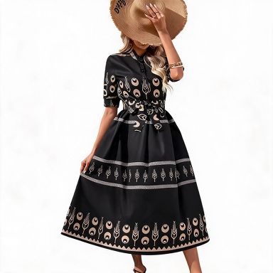 target bohemian dress Women‘s Print Midi 5/4 Sleeve Relaxed Summer Black S Universal Thread Black Floral