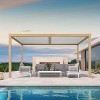 PURPLE LEAF Louvered Pergola Outdoor Aluminum Pergola with White Adjustable Rainproof Roof Wood Grain Frame Hardtop Gazebo for Patio Deck Garden - 3 of 4