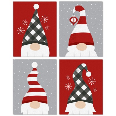 Big Dot of Happiness Christmas Gnomes - Unframed Holiday Linen Paper Wall Art - Set of 4 - Artisms - 11 x 14 inches