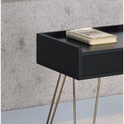 27" Round Black Wood & Metal Allen Accent Table with Storage