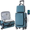 20 Inch Carry-on Luggage, Front Open Lightweight Suitcase with Front Pocket, USB Port, and 1 Portable Carrying Case 4A, Blue -ModernLuxe - 2 of 4