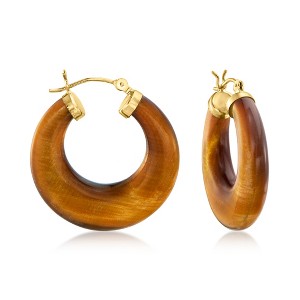 Ross-Simons Tiger's Eye Hoop Earrings in 14kt Yellow Gold - 1 of 4