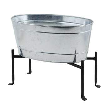 16.75" Mini Oval Galvanized Tub with Folding Stand Steel - ACHLA Designs