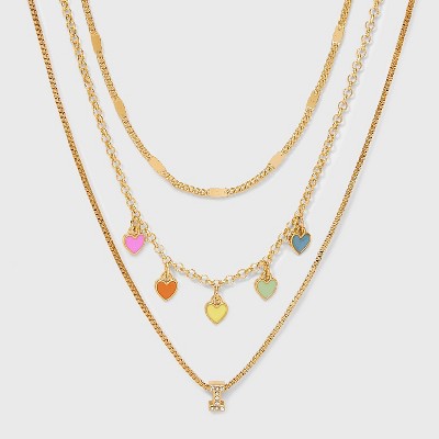 Girls' Multi Hearts Initial Necklace Set - art class™