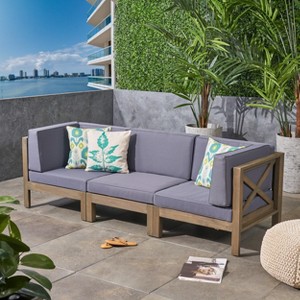 GDFStudio Keith 90.75“ Outdoor Acacia Wood 3 Seater Sofa with Cushions - 1 of 4