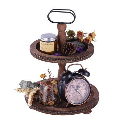 Wooden Decorative Tray Two Tiered Tray Round Serving Tray