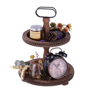 Wooden Decorative Tray Two Tiered Tray Round Serving Tray - 1 of 4