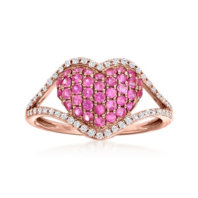 Ross-Simons 0.60 ct. t.w. Pink Sapphire and .20 ct. t.w. Diamond Heart Ring in 14kt Rose Gold
