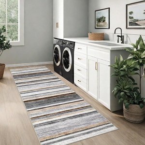 Acekool Striped Washable Rug 9x12 Non-Slip Low Pile for Living Room & Bedroom, Multi Color, - 1 of 4