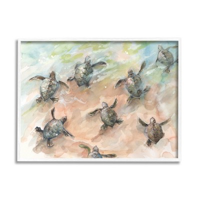Stupell Industries Baby Sea Turtles Swimming Shore Framed Giclee Art