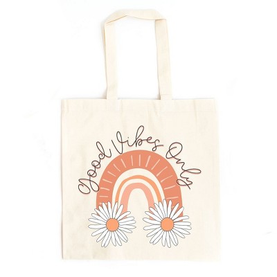 City Creek Prints Boho Good Vibes Only Canvas Tote Bag - 15x16 - Natural