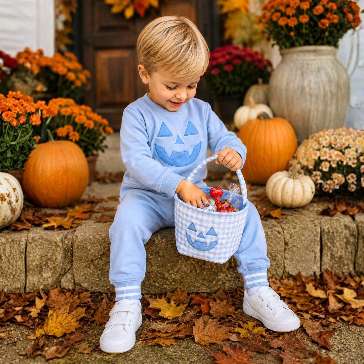 Bits & Bows Boys' Petite Pumpkin Halloween Tote, Blue - thumbnail 2