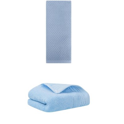 REGALWOVEN Solid Stripe Pattern Bathroom Face Hand Towels 14" x 30"/13" x 30" 2 Pcs