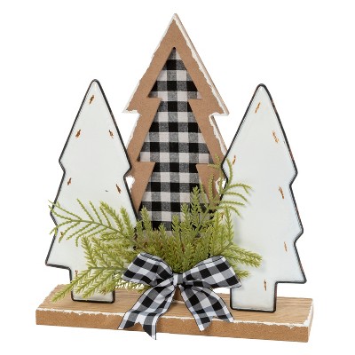 GIL 12-in H Wood Holiday Trees w/ Pine & Bow Accent