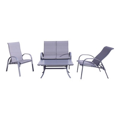 Courtyard Casual Santa Fe 4 pc Loveseat Glider Set with Reclining Sling Chairs  Includes One Loveseat Glider, Two Sling Chairs and One Coffee Table