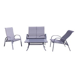 Courtyard Casual Santa Fe 4 pc Loveseat Glider Set with Reclining Sling Chairs  Includes One Loveseat Glider, Two Sling Chairs and One Coffee Table - 1 of 4