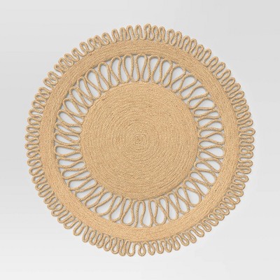 Jute Decorative Charger Brown - Threshold™: Geometric Round Placemat, Traditional Fall Decor, 16" Beige Jute