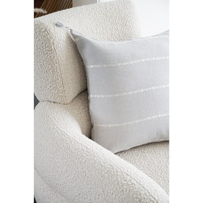 Light Grey and White Embroidered Cotton Polyester Pillow Cover
