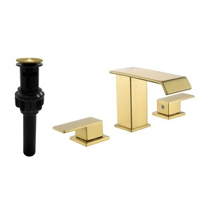 Cobbe Brushed Gold Bathroom Sink Faucet 3-Hole Double Handle Widespread Faucet with Pop-up Drain and Supply Hoses - 1 of 4
