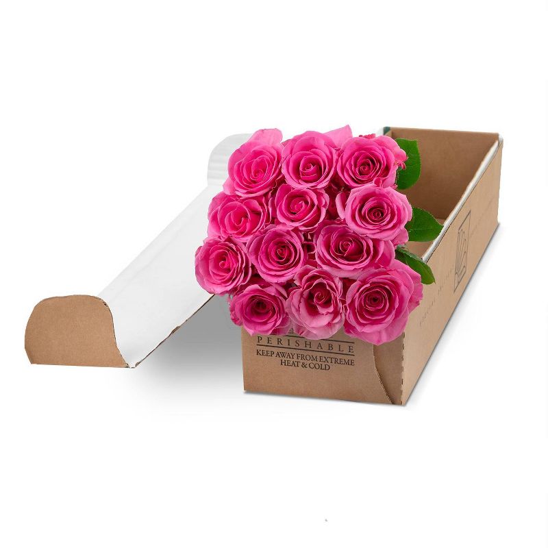 Dozen Fresh Cut Pink Roses with Vase, 5 of 7