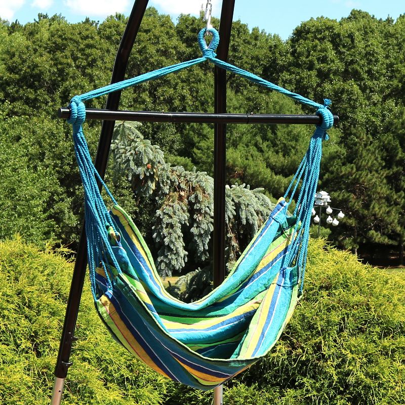 Sunnydaze Hanging Rope Hammock Chair Swing with Collapsible Bar for Backyard and Patio - 265 lb Weight Capacity - Ocean Breeze, 3 of 11