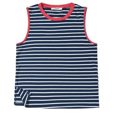ATHLECHIC Women's Striped Color Block Side Slits Crew Neck Casual Sleeveless Shirts