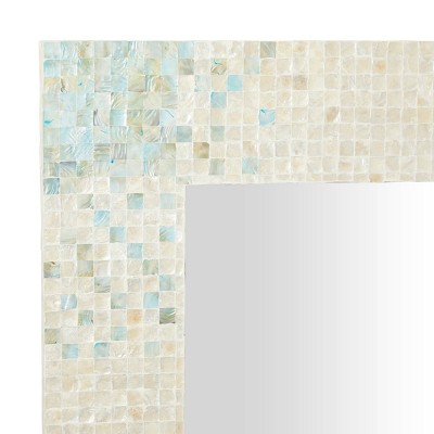 Coastal Cream Rectangular Wall Mirror with Blue Mosaic Corners