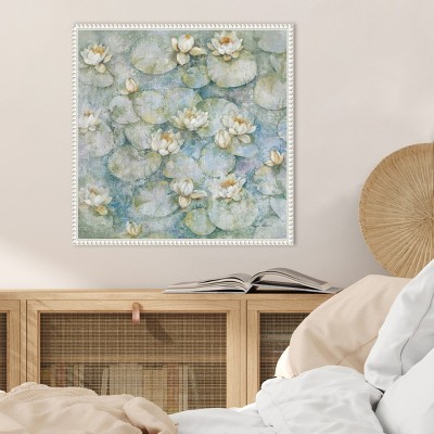 Cheri Blum Water Lilies Botanical Canvas Print with White Frame