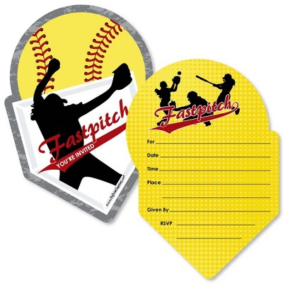 Big Dot of Happiness Grand Slam - Fastpitch Softball - Shaped Fill-in Invites - Birthday Party or Baby Shower Invite Cards with Envelopes - Set of 12