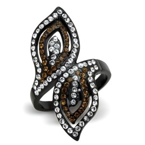 Slickblue Black Stainless Steel Leaf Ring with Smoked Quartz Center Stone, IP Finish, Women’s Sizes 5 to 10 - 1 of 4