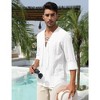 WhizMax Men's Cotton Linen Henley Shirt Lace Up Long Sleeve V Neck Casual Beach Hippie Shirts - 2 of 4