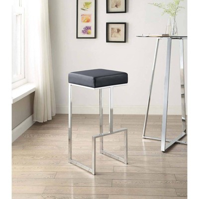 Contemporary Black Leather & Chrome 31" Backless Counter Stool