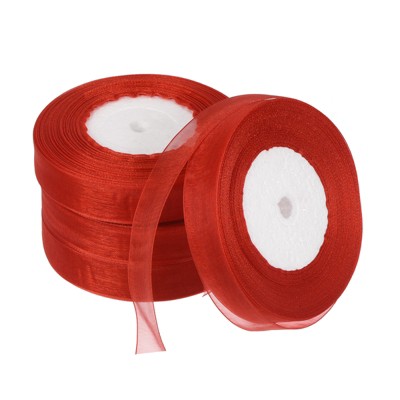 Unique Bargains Soft DIY Crafts Wedding Gift Wrapping Sheer Organza Ribbon 4 Roll