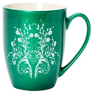 Elanze Designs Damask Floral Mirror Emerald Green 10 ounce New Bone China Coffee Cup Mug - 1 of 1
